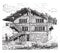 House, Swiss Chalet, vintage engraving