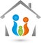 House and Three Persons, Colored, Team and Family Logo