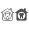 House and tooth line and solid icon. Private dental clinic or home symbol, outline style pictogram on white background