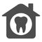 House and tooth solid icon. Private dental clinic or home symbol, glyph style pictogram on white background. Dentistry