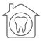 House and tooth thin line icon. Private dental clinic or home symbol, outline style pictogram on white background