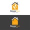 House Tour Channel Logo. With home, shoes print, and walking route icon. On white, orange, and grey color