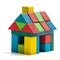 House toy blocks on white background, little wooden home