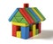 House toy blocks on white background, little wooden home