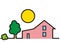 House, tree and sun, vector illustration, web icon