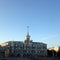 House under a spire in Barnaul on a clear day