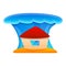 House under tsunami wave icon, cartoon style