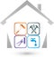 House and Various Tools, House, Janitor, Tools, Logo