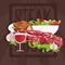 house vector illustration with meat,wine and salad