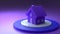 House on a violet purple background. Illustration for graphic design. Empty house with a white and blue podium. Stay Home. Quarant
