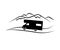 House on wheels. Mobile home and mountains. Van life. Cartoon. Vector