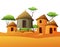 House wicker from branches. Africa village. Rural houses made of clay and straw. African landscape. Acacia trees