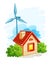 House with wind turbine for energy generation