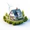 House with wind turbine on white background. Eco friendly concept Ai generative