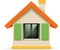 House with window, chimney and green shutters. Flat style vector illustration.