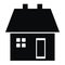 House with window, door, roof and smokestack, vector icon