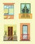 House windows and balcony different stlyes exterior decor vector flat icons