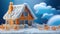 House in winter. Heating System concept, cold snowy weather with model of knitted house