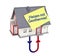 House with yellow tag and thermal heating system and the the german words for thermal heating