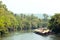 Houseboat float raft downstream at the River Kwai Kanchanaburi