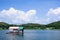 Houseboat, lake, moutain and sky in Thailand