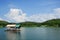 Houseboat, lake, moutain and sky in Thailand