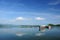 Houseboat, lake, moutain and sky in Thailand