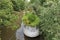 Houseboat with roof garden on the southern shore of the River Main, Frankfurt am Main, Germany