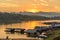 Houseboat village in Mon Bridge, Sangkhlaburi, Kanchanaburi, Thailand.