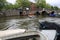 Houseboats and boats in an Amsterdam canal. Boats converted into