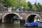 Houseboats and boats in an Amsterdam canal. Boats converted into