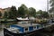 Houseboats and contemporary architecture in Amsterdam. Boats con