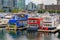 Houseboats docked in the marina at the Coal Harbour waterfront i