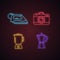 Household appliance neon light icons set