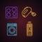 Household appliance neon light icons set