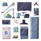 Household Appliances Set, Toaster, Vacuum Cleaner, Television, Hair Dryer, Coffee Machine, Microwave Oven, Cooker Hood