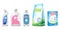 Household chemicals illustration of toilet or bathroom cleaner, washing liquid or detergent 3d realistic bottle and box