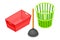 Household Cleaning Equipments with Wastepaper Basket and Sink Plunger Isometric Vector Composition