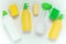 household cleaning products, spray, soap, sponges, soap, dishwashing liquid, yellow-green colors