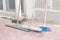 Household cleaning tools, broom, brush, shovel and bucket