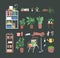 Household flat color vector objects set