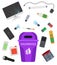 Household hazardous garbage. E-waste, toxic trash. Cartoon vector illustration