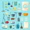 Household item and cleaning supply icon set