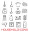 Household line art icons for kitchen and bathroom