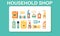 Household shop cleaning icon set