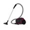 Household vacuum cleaner with long hose, burgundy with nozzle