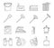 Household washing cleaning accessories outline lineart isolated on white icons set design vector illustration