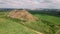 Household waste landfill. Closed for processing. Environment protection. Fly the camera back. Aerial photography