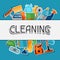 Housekeeping background with cleaning sticker icons. Image can be used on advertising booklets, banners, flayers