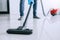 Housekeeping and housework cleaning concept, Happy young man in